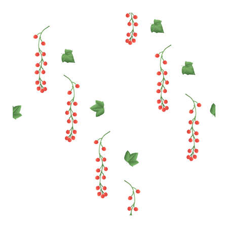 Seamless pattern with red currant berries on branches and green leaves. Design for wallpaper,...