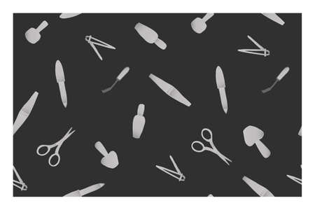 Seamless pattern with a set of manicure tools on a black background. Suitable for beauty salon, nail service, design design, interior, work form, paper.. Vector illustrationのイラスト素材