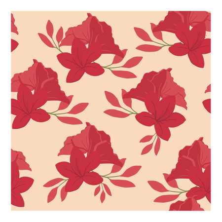 Background with Azalea flower on pink background. Maroon flowers and buds. Seamless vector pattern. Suitable for textiles, Wallpaper, manufacturing, design, interior.のイラスト素材