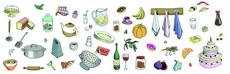 OBJECTS AND KITCHEN INGREDIENTSの写真素材