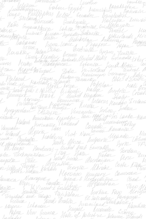 Name of 195 counties on the world. Hand drawn. Light grey font on white background. Seamless texture.のイラスト素材