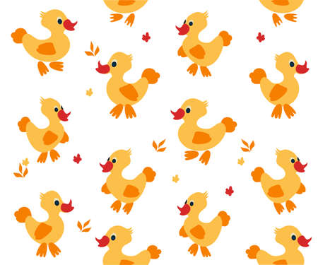 Cute ducks - Cartoon seamless pattern. Funny mother duck with her little ducklings. Vector illustration.のイラスト素材