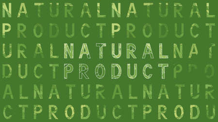 Natural product text pattern on green background. Seamless texture. Healthy food label. Vector.のイラスト素材