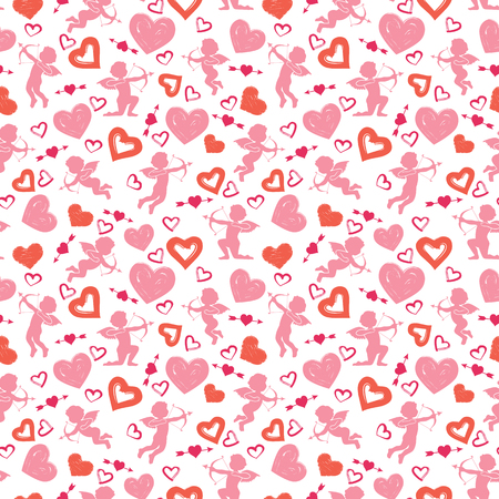 Love theme, cupids, amours, hearts, valentine`s day seamless pattern background illustrationのイラスト素材