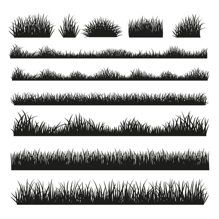 Grass field silhouette borders set on white backgroundのイラスト素材