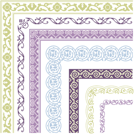 Border, lines ornamental vintage set with corner. Decorative elements for design invitations, frames, menus.のイラスト素材