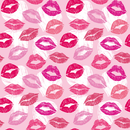Female lips lipstick kiss seamless pattern cosmetics and love background illustrationのイラスト素材