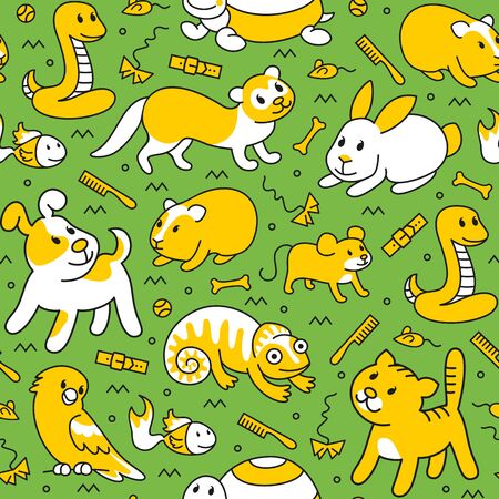 Pet shop,doodle pattern background of pets, cartoon illustrations animals in line style. Logo, pictogram, infographic elementsのイラスト素材