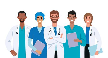 Set of doctors and nurses cartoon characters whith friendly smilesのイラスト素材
