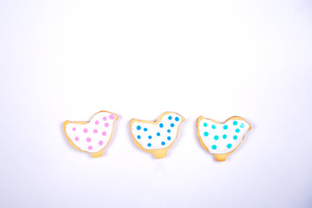 Dacorated cookies for easter on the white backgroundの写真素材
