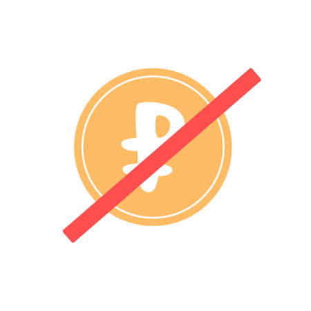 The fall of the Russian ruble. Ruble down. A coin with the ruble symbol in a doodle style. Sanctions against Russia. The economic crisis.のイラスト素材