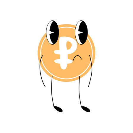 The fall of the Russian ruble. Ruble down. Sad ruble in retro cartoon style. Sanctions against Russia. The economic crisis.のイラスト素材