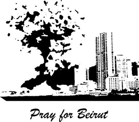 hand drawn vector illustration sign pray for Beirut city skyline Lebanon explosion tragedyのイラスト素材