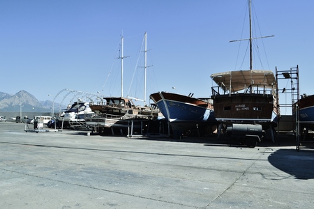 Building a boat in a harbour of Kemerのeditorial素材