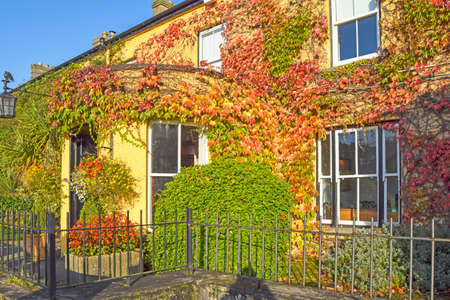 Traditional house with the facade full of flowers and plantsのeditorial素材