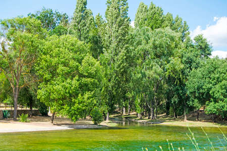 Fluvial beach in the town of San Nicolas del Puerto, North Seville Mountain, Andalusia, Spainの写真素材