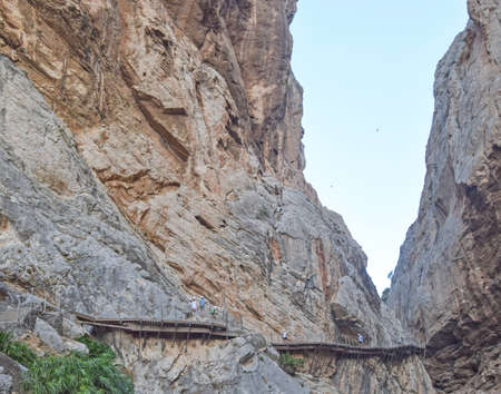 Great and dangerous gorge of the Caminito del Rey in the Sierra de Ardales, Malaga, Andalusia, Spainの写真素材