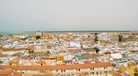 Views of the town of Sanlucar de Barrameda from the top of the castle, Cadiz, Andalusia, Spainのeditorial素材