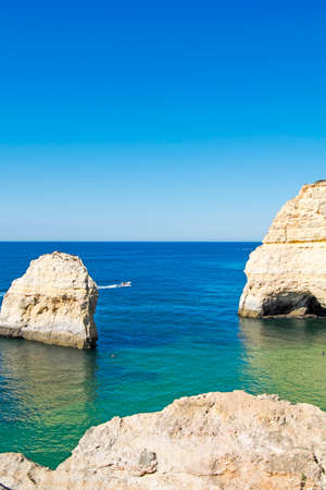 Carvalho beach in Carvoeiro, Lagoa, Algarve, Portugal. Verticallyの写真素材