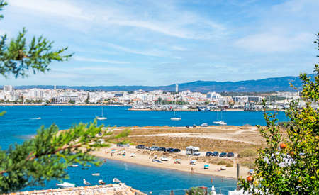 Fishing port and beach of the beautiful fishing port of Ferragudo, Algarve, Portugalの写真素材