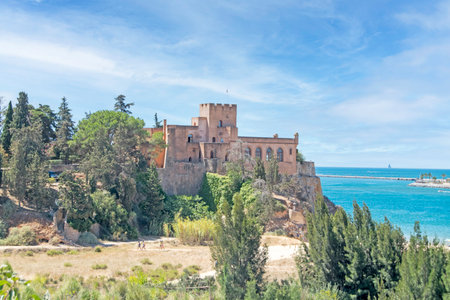 Ferragudo medieval castle located on the beach, Algarve, Portugalのeditorial素材