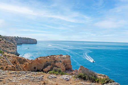 Rocks formations in natural site of Algar Seco in Carvoeiro, Lagoa, Algarve, Portugalの写真素材