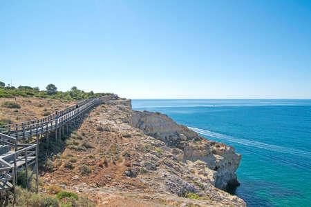 Boardwalk of Algar Seco, nature site of Carvoeiro, Lagoa, Algarve, Portugalの写真素材