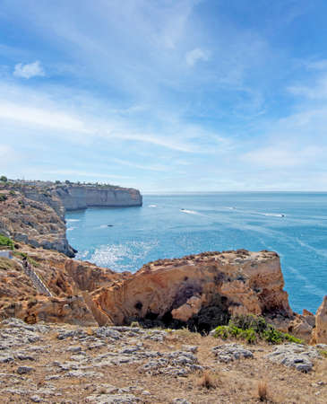 Algarve coast with Algar Seco, natural landscape in Carvoeiro, Portugalの写真素材