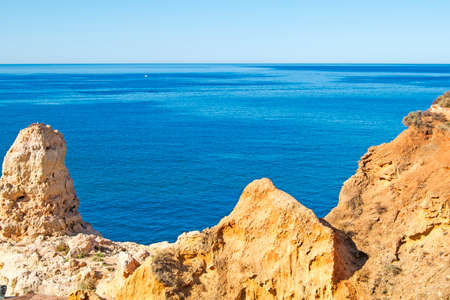 Algar Seco, rocks formations, natural landscape in Carvoeiro, Lagoa, Algarve, Portugalの写真素材