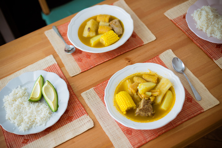 Home cooked meal of sancocho - traditional soup in several Latin American cuisinesの写真素材
