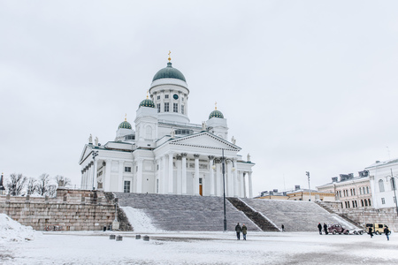 Beautiful white church in Helsinki Finland FEBRUARY 2017のeditorial素材