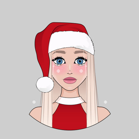 Christmas blonde girl in Santa Claus hatのイラスト素材