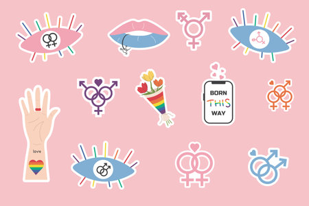 Set of LGBTQ community symbols. Sticker pack setのイラスト素材