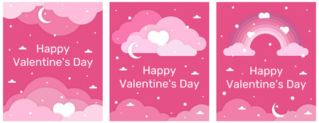 Valentines day posters set with clouds on pink background.のイラスト素材