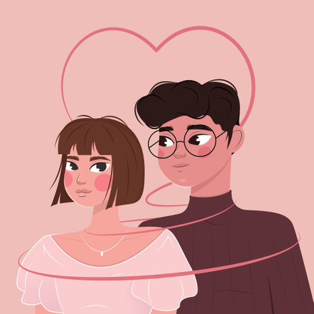 Happy loving couple. Cartoon people. Happy Valentines Day illustration. Wallpaper, invitation, posters. Vector illustrationのイラスト素材