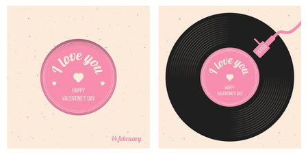 Set of Valentines Day posters with retro record.のイラスト素材