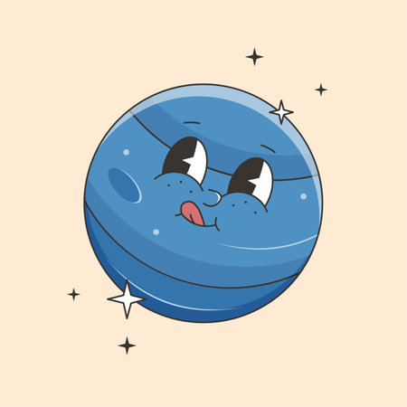 Planet Neptune character in groovy style. Vector illustration