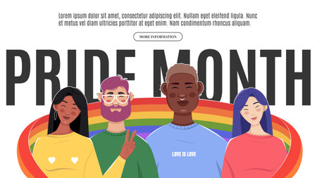 Horizontal social media cover banner template. Pride month celebration wallpaper. Lesbian, gay, bisexual, transgender and persons people (LGBTQ) in flat style.のイラスト素材