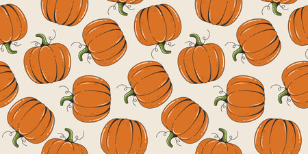 Autumn seamless pattern with pumpkins. Cozy thanksgiving background. Vector illustration for Halloween.のイラスト素材