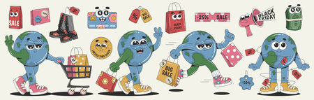 Black Friday sale stickers. Funny retro cartoon elements for a store sale, promotion or social media...