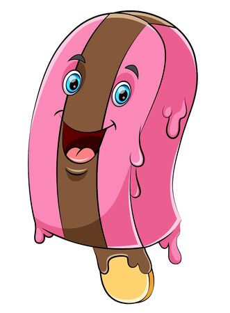 illustration of Happy ice cream with bar cartoon characterの写真素材