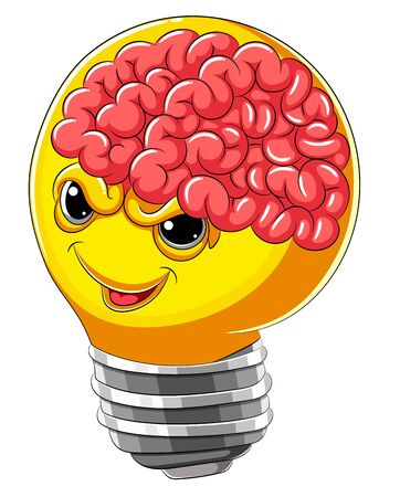 Scary bulb with brain of illustrationのイラスト素材