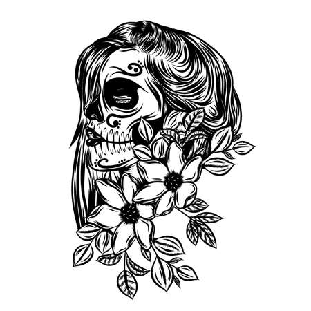 The illustration of the pretty day of the dead with the flower face artのイラスト素材