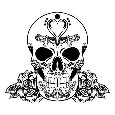 The illustration of the vintage flower on day of the dead skullのイラスト素材