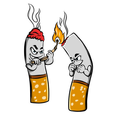 The illustration of the cigarette burning other cigarette with the matches to broke the oxygenのイラスト素材