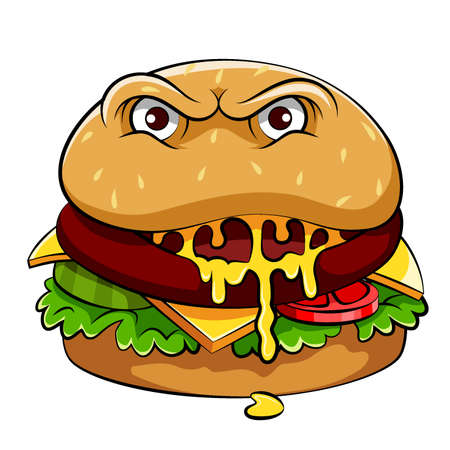 The illustration of the delicious burger monster with the big eyes and vegetables insideのイラスト素材
