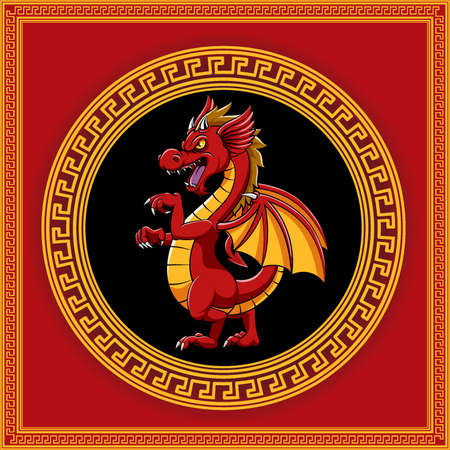 The cartoon of the red fire dragon with the little horn and two little wings for the storybook inspirationのイラスト素材