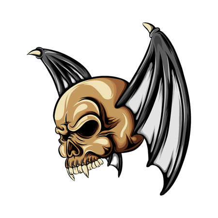 The illustration of the Dracula head skull with the two bat's wing with the little hornのイラスト素材