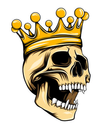 The tattoos illustration of the golden king skull with crown on the topのイラスト素材