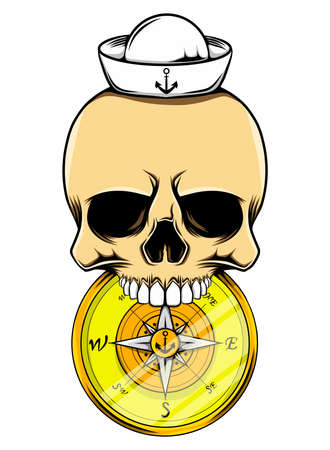 The sailor illustration with the skull head biting the compassのイラスト素材